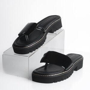 Donald Pliner Womens Beulah Platform Sandals Thongs Patent Leather Black US 8.5